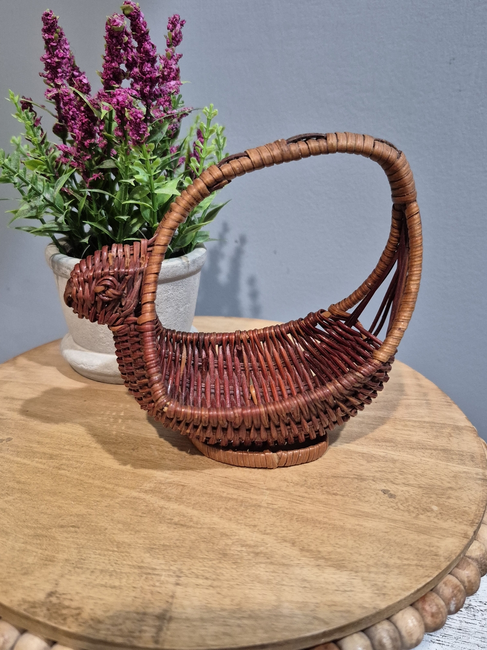 Small Vintage Woven Wicker Bunny Basket – Petite Rattan Easter Rabbit Decor - Picture 7 of 11